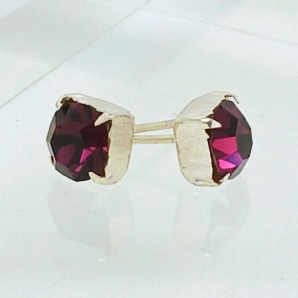 Sterling Silver Purple Crystal Stud Earrings Vintage Birthstone Jewelry February